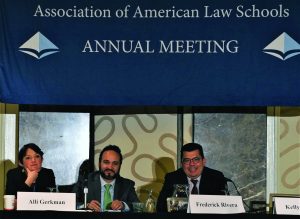 Panelists at the President’s Program “Great Expectations: The Competences, Skills, and Attributes that Employers Seek in our Graduates.” From left to right: Alli Gerkman from the Institute for the Advancement of the American Legal System, Guillermo Mayer from Public Advocates, and Frederick Rivera from Perkins Coie LLC.