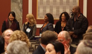 Faculty from the University of California, Irvine School of Law cheer the election of the school into AALS membership.