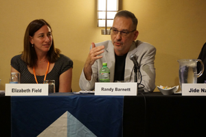 Panelists Elizabeth Field, The George Washington University Law School, and Randy E Barnett, Georgetown University Law Center, during “Distributing Your Ideas.”