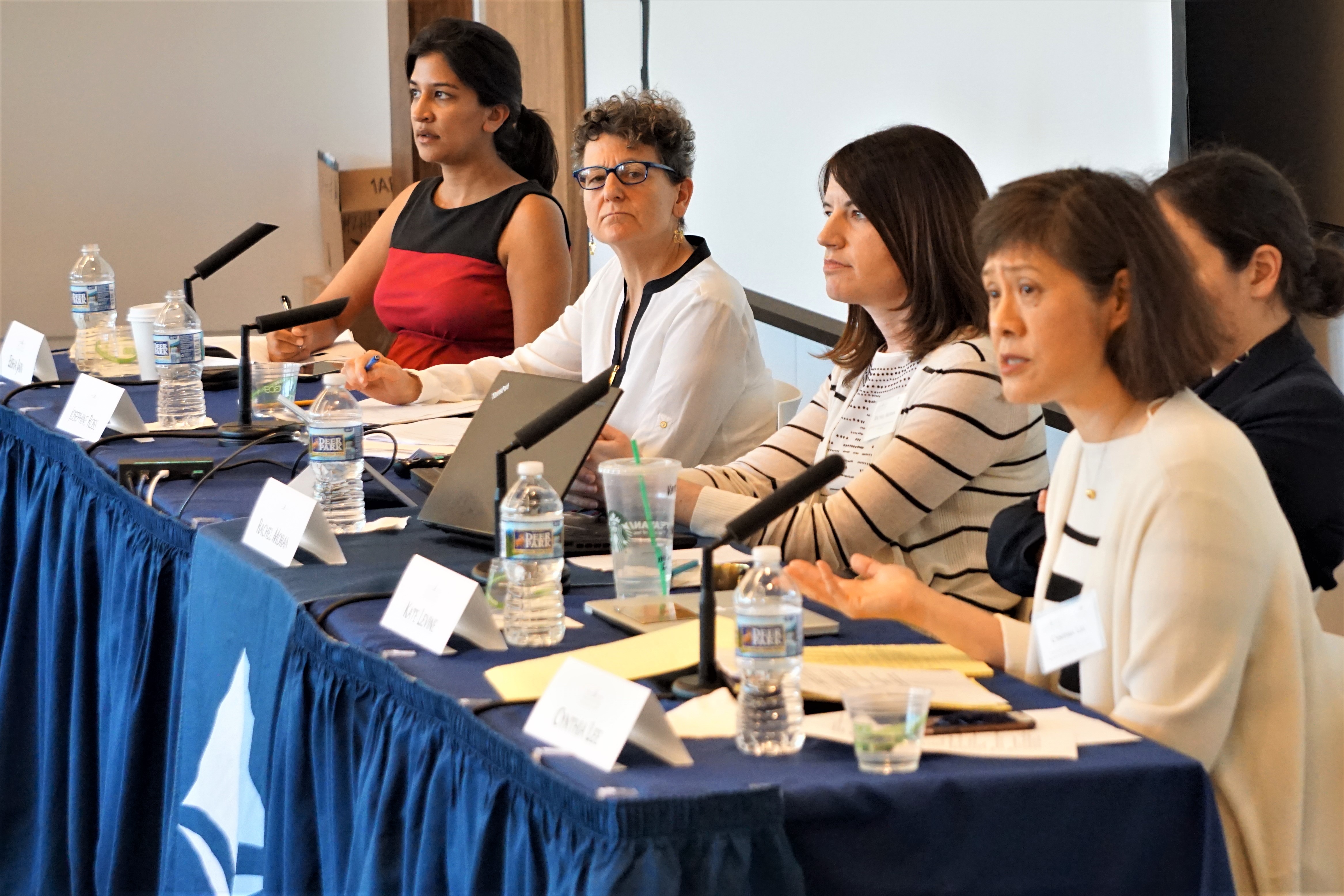 Works-in-Progress Workshop: Policing. L-R: Eisha Jain (U. of North Carolina), Josephine Ross (Howard U.), Rachel Moran (U. of Denver), Cynthia Lee (George Washington U.).