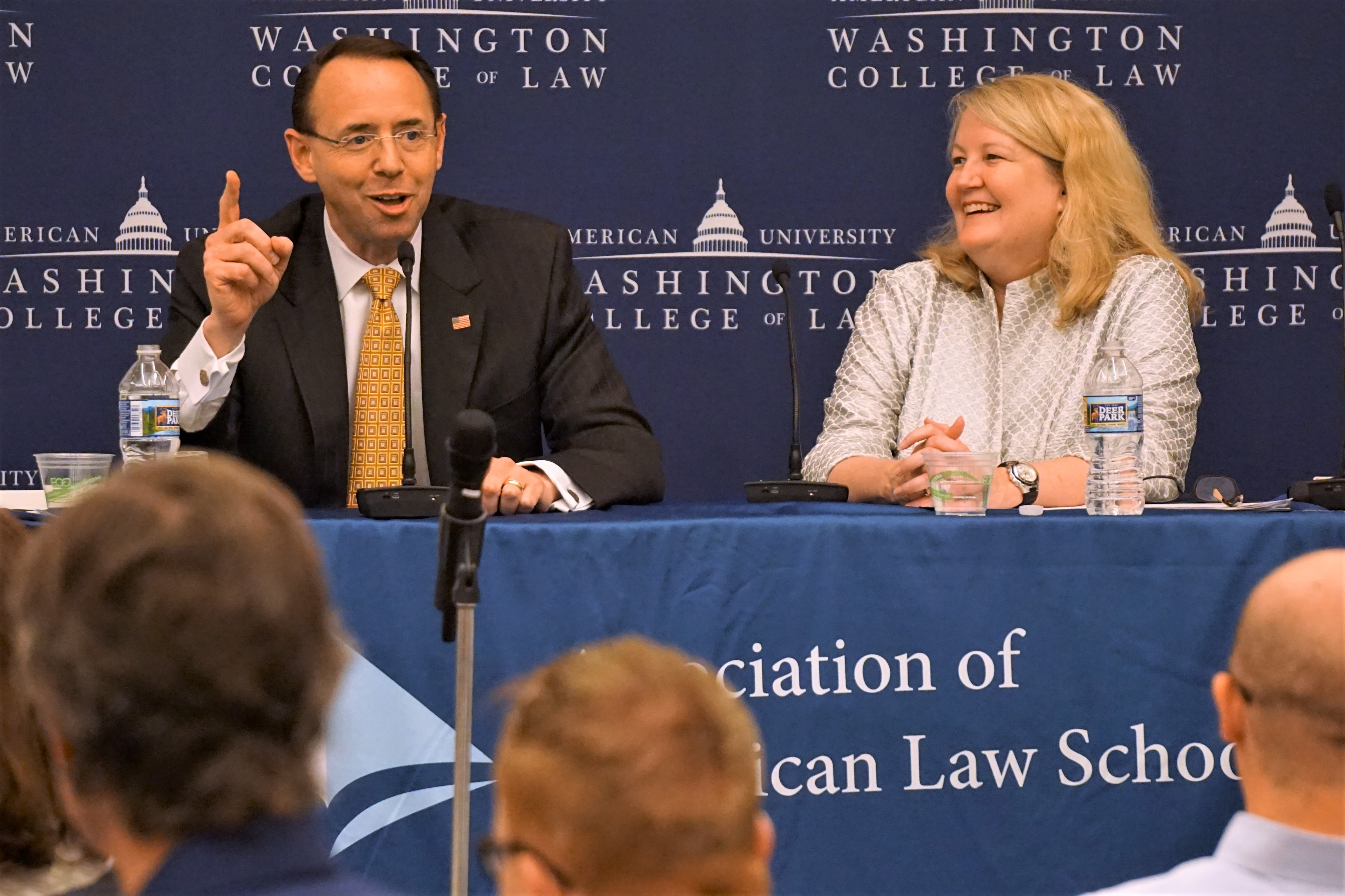 Rod Rosenstein, Deputy U.S. Attorney General addresses AALS Midyear Meeting attendees during a session moderated by Jennifer Collins, Dean of Southern Methodist University Dedman School of Law.